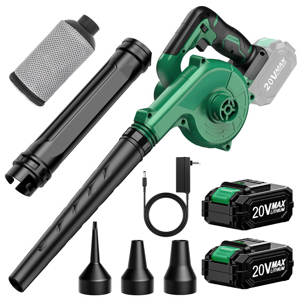 4-in-1 Cordless Leaf Blower w/ 2 Batteries - Blower/Vacuum/Inflator/Deflator